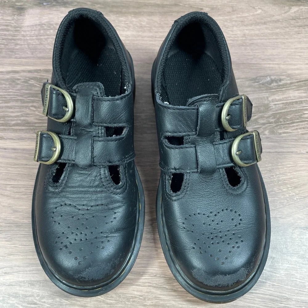 Dr. Martens 8065 J Mary Jane Kids Black Leather Double Strap Shoes Size 13 US